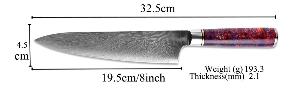 Hot Selling Color Resin Handle VG10 Damascus Chef Knife
