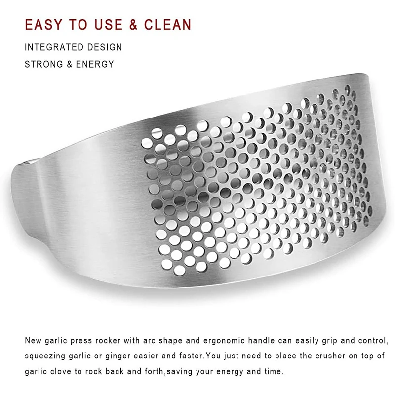 Hot Sale Good Grip Heavy Duty All Stainless Steel Curved Garlic Press Presser Crusher