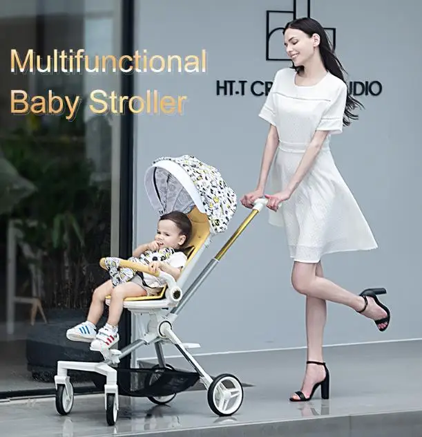 BEBELUX Foldable High Landscape Rotation Seat Sitting and Lying Stroller Large Space Shock-absorbing Baby Stroller for Baby