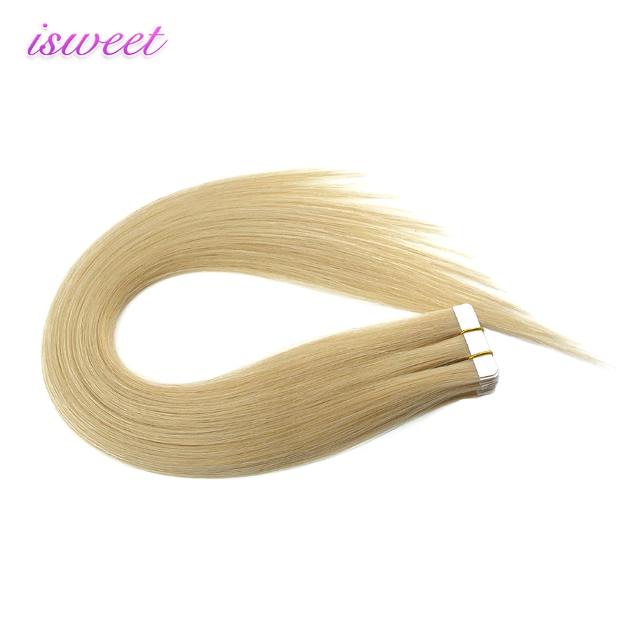 Blonde color 613 tape in hair extensions remy human double drawn with thick end