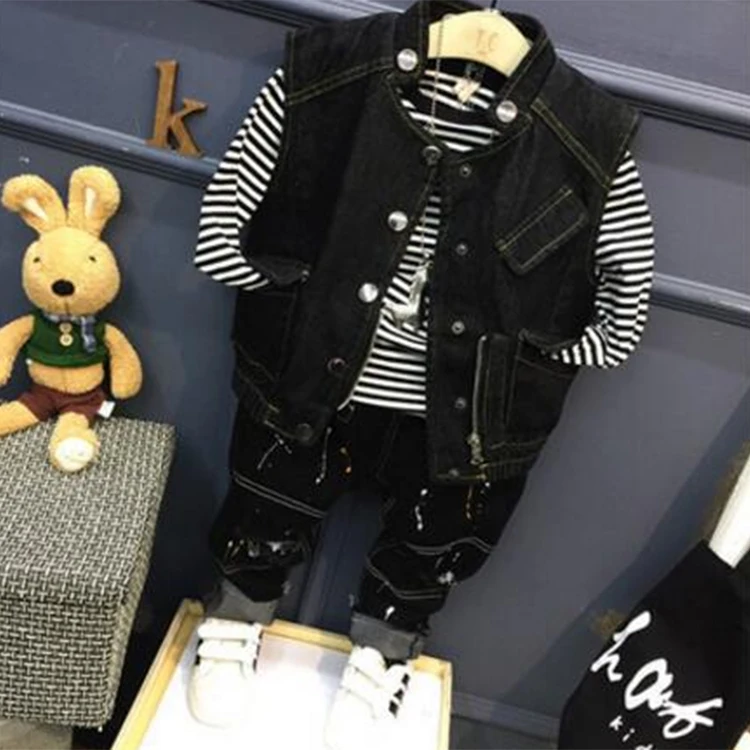 Boys Fashionable Denim Vest Personality Three-piece Suit Children Spring and Autumn Suit