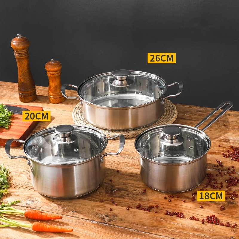 
nonstick kitchen cooking 6pcs stainless steel 201 cookware set with glass lids kitchenware and cookware housewares 