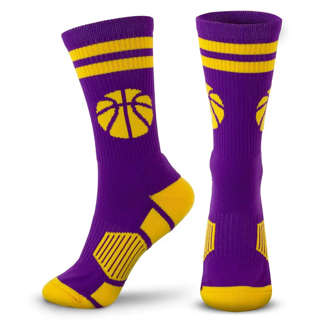 Custom Team Number Crew Basketball Socks, Outdoor Sports Mens Classic Cushion Athletic Sock Boy Long Basketball Socks.