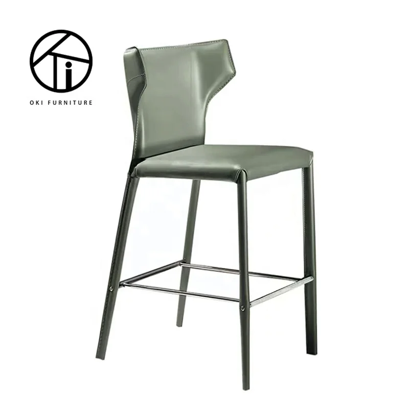 Most Popular Sports 5 start Hotel counter bar Furniture Luxury Metal green saddle leather Industrial bar high stool