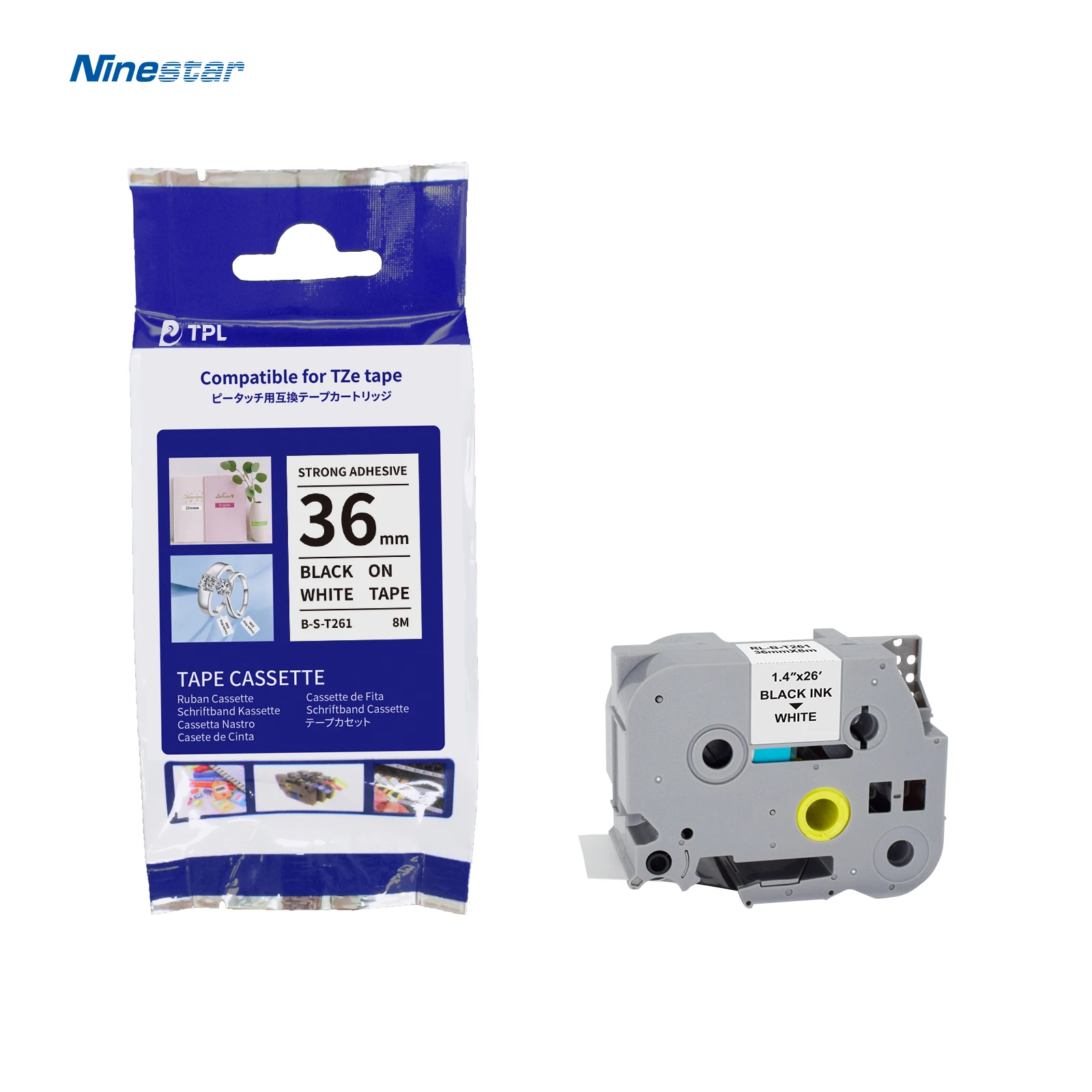 100% Compatible Brother 36mm*8m Black on White TZe-261 TZE 261 TZ261 TZE 261 Tze Label Tape for P Touch Printer