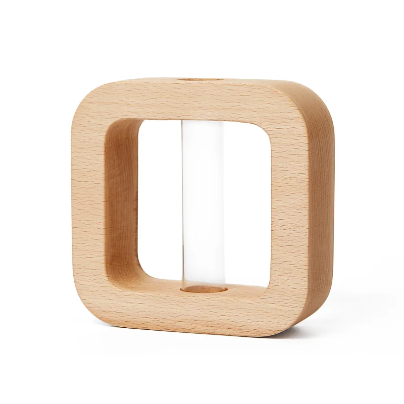 Custom size square wooden frame modern home garden decoration glass test tube vase hydroponic