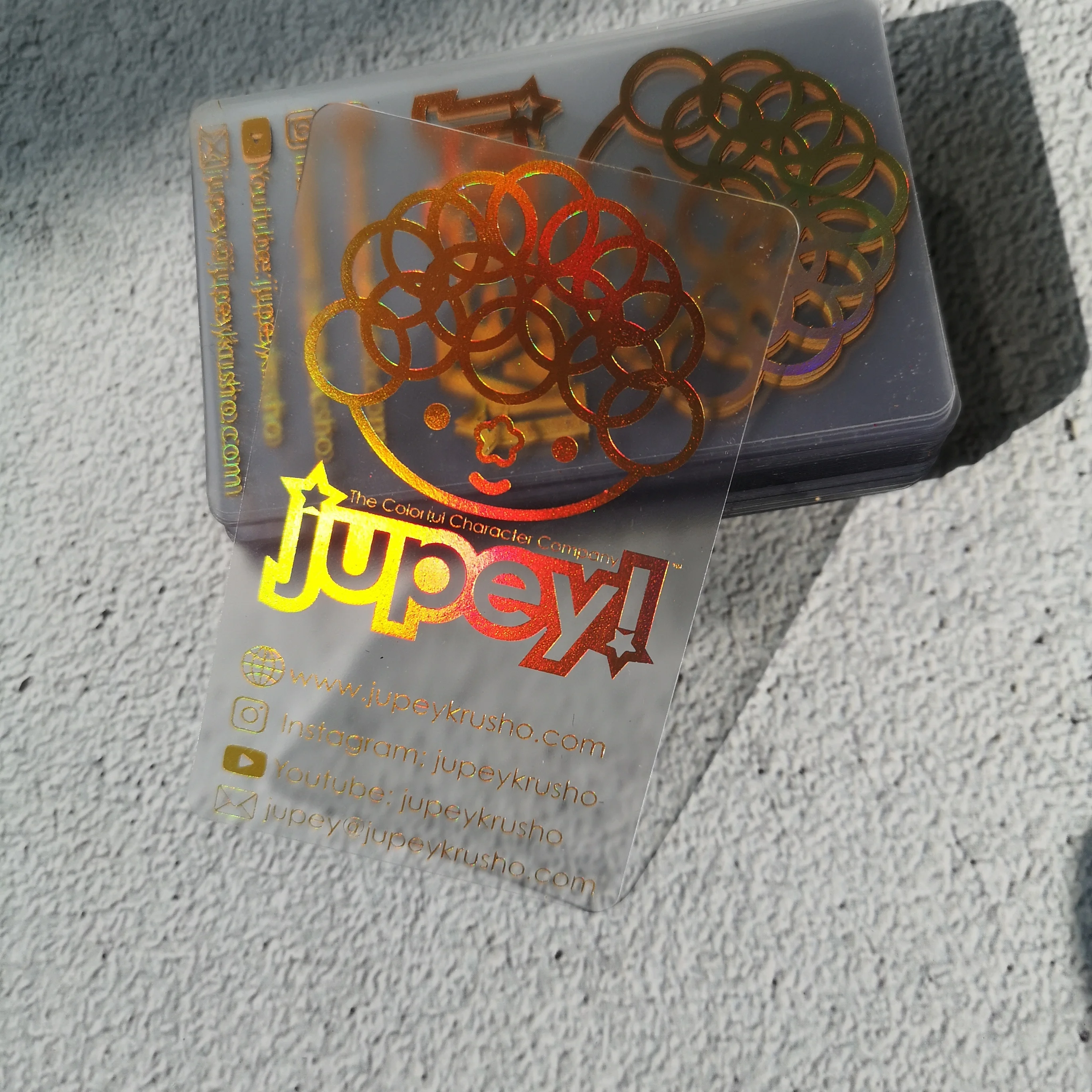 Customised pvc holographic gold foil printing transparent/frosted plastic business cards with logo