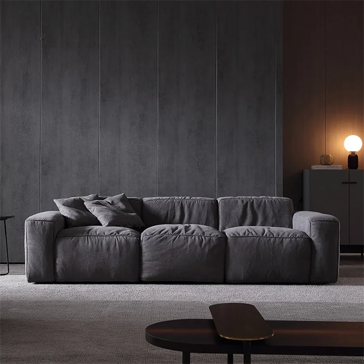 Custom Luxury Living Room Deep Grey Comfortable Thick Upholstered Convertible one person Fabric Sofa