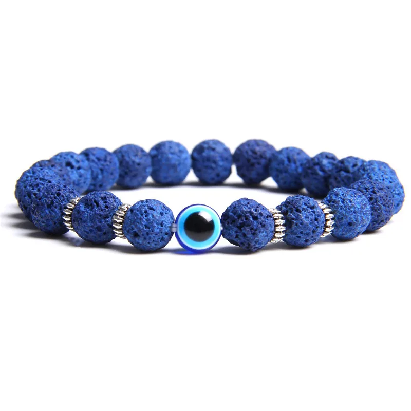 Men Accessory Handmade Elastic Lapis Lazuli Beaded Eyes Bracelet White Turquoise Lava Stone Evil Eyes Bracelet