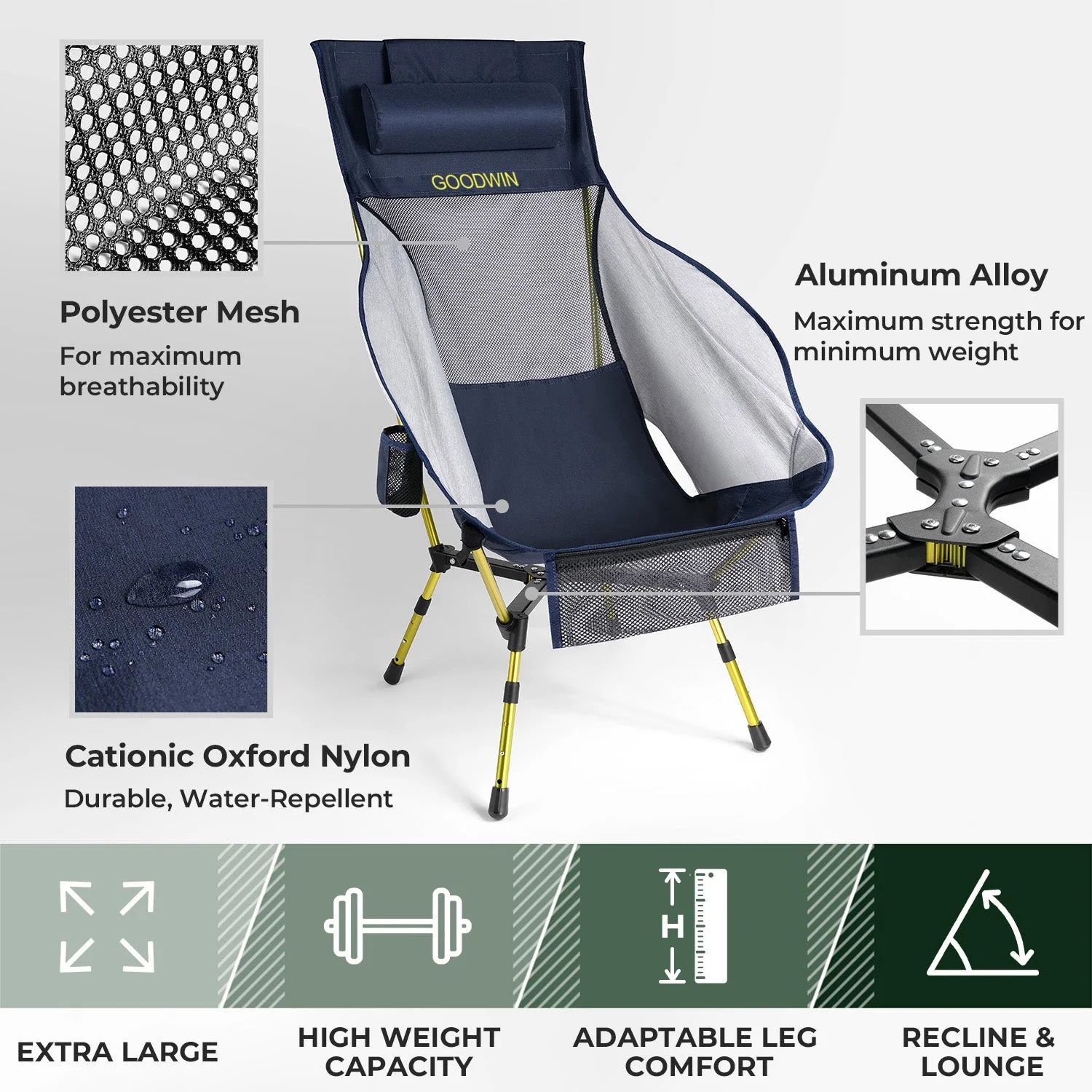 Logo Custom Factory Wholesale Garden Lightweight Aluminum Oxford Heavy Duty Foldable Traveling Camping Chair