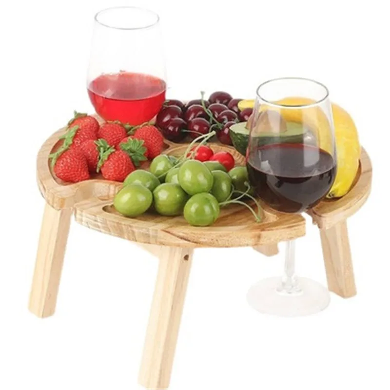 Outdoor Large Folding Bamboo Snack Cheese Tray Portable Wine Picnic Table