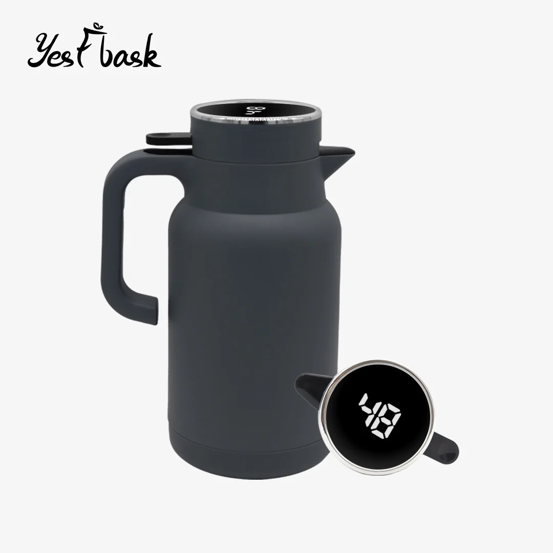 LED Temperature Digital Display 1000ML Glass Refill Insulated Vacuum Flask Vacuum Jug Pot Coffee Pot with Material Pattern