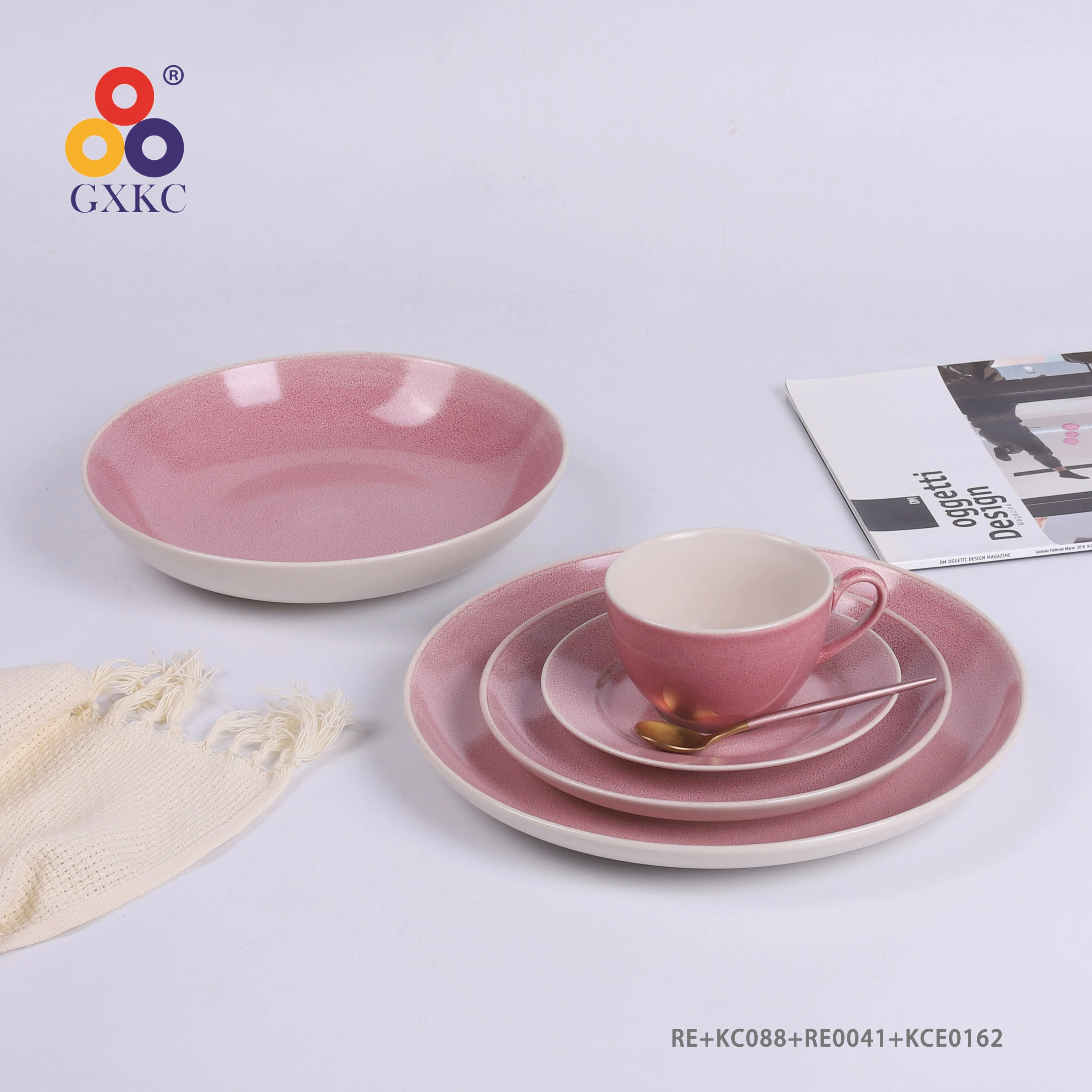 GXKC Carmine Red Reactive Glazed Stoneware Modern Living Porcelain Dinnerware Set Ceramic Tableware 12 Pcs Table Ware