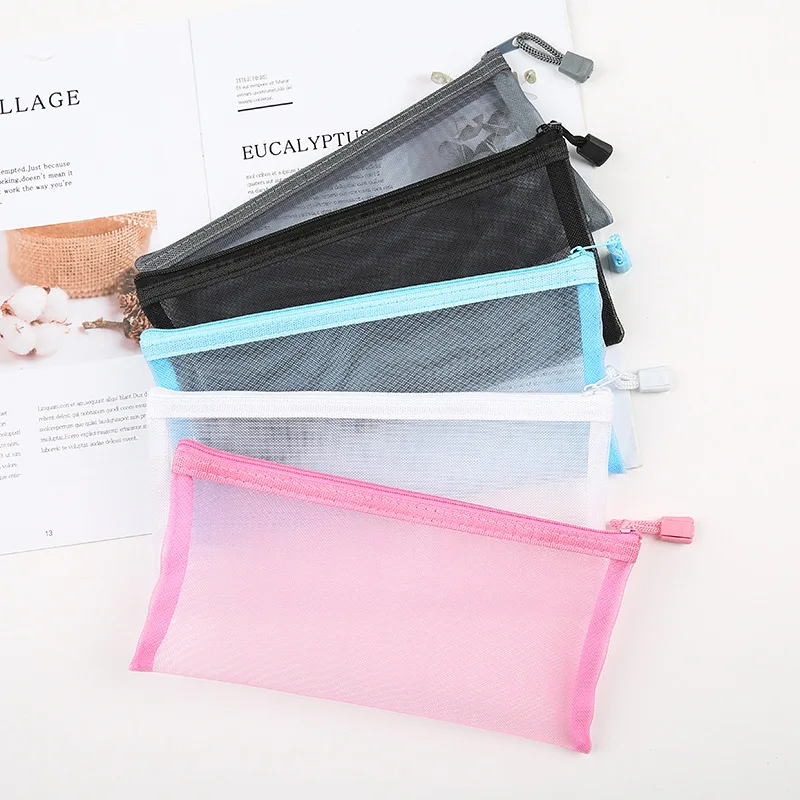 wholesale 2022 transparent zipper bag nylon mesh cheap pencil bag pen school bags pencil case