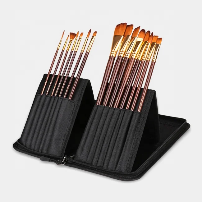 15 different sizes artist paint brushes set wallet holder for acrylic oil