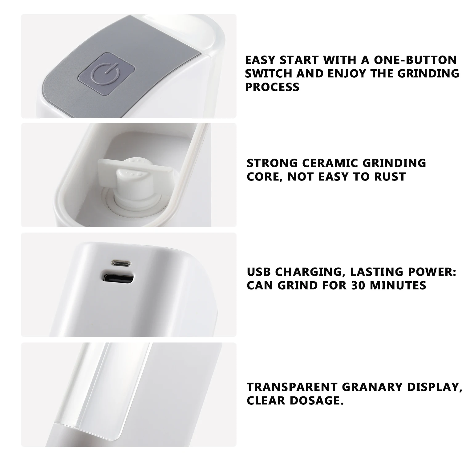 New Mini Portable Type-C USB Rechargeable Spice mill  Tools Electric Salt and Pepper Grinder set with PMMA jar