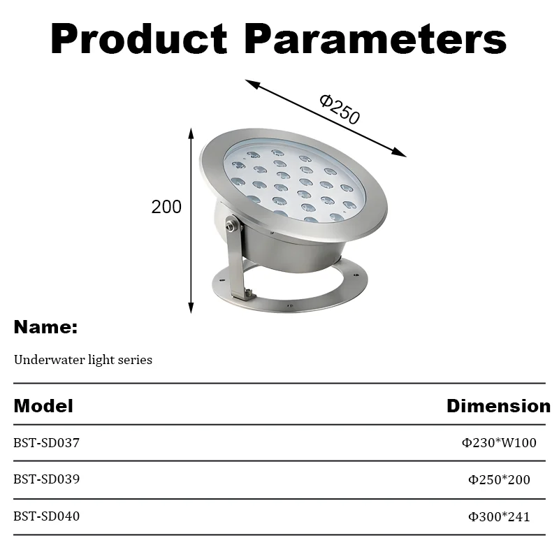 Stainless Steel IP68 LED Underwater Lights 18W 24W 36W White Emitting Swimming Pools Landscape Outdoor Waterproof DC/AC12-24V