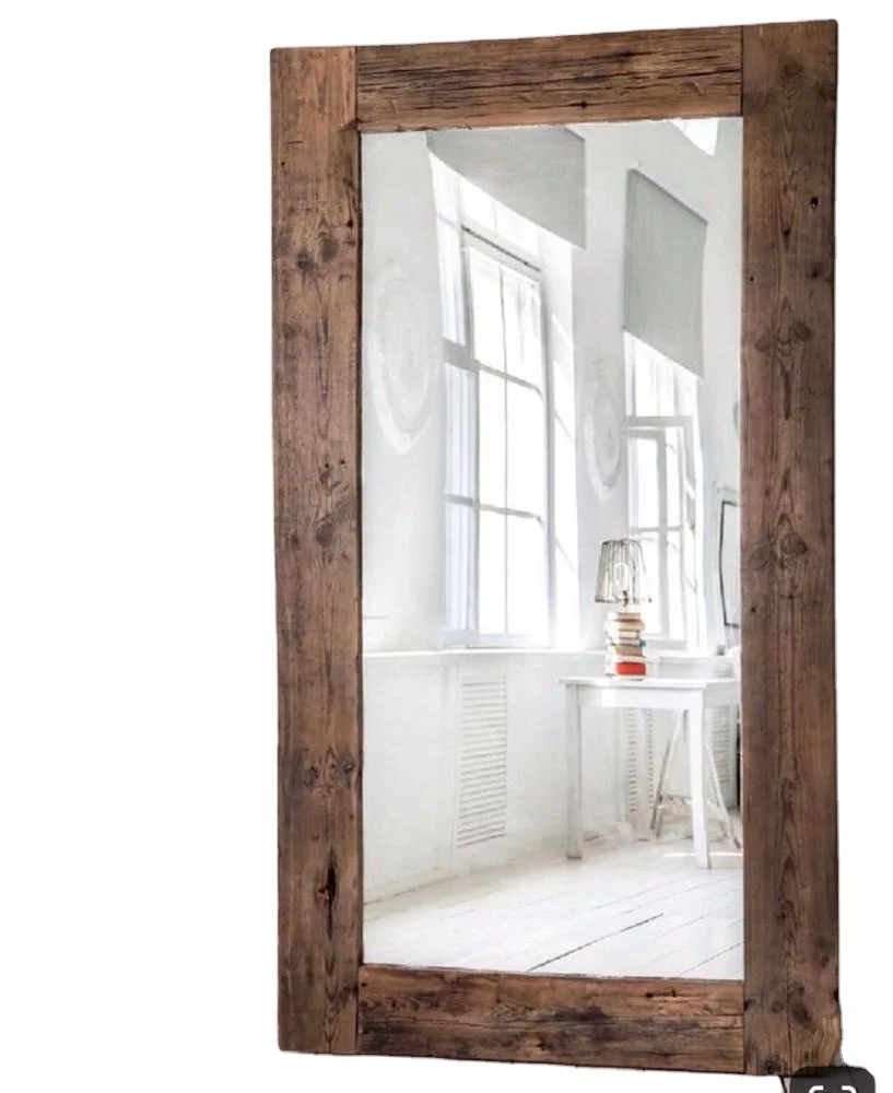 wooden carve framed  wall hanging mirror Rectangle Natural Wood Frame Wall Mirror with Attached Hanging Brackets Decor Mirrors