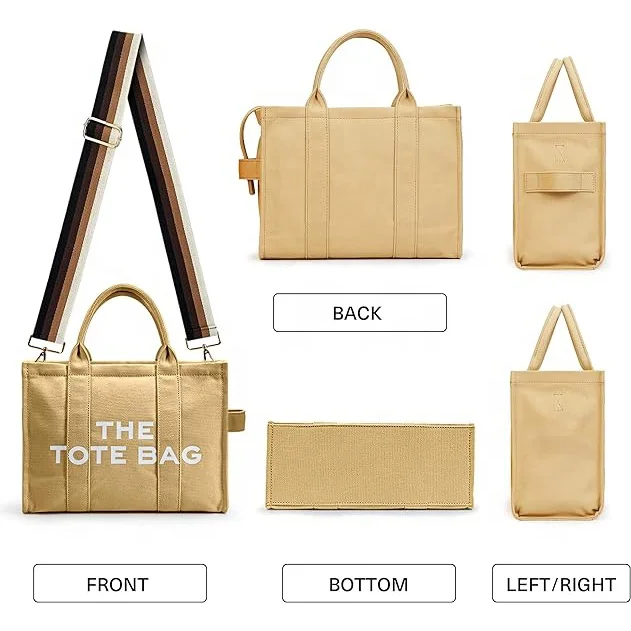 Custom Large Faux Leather Canvas Tote Purse Zipper Tote Shoulder Bag for Women