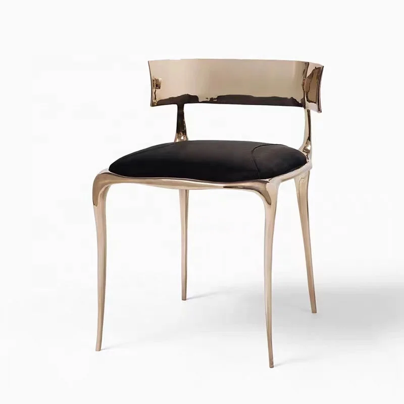 High-end brass frame upholstered dining chairs cool metal curves low back dining chairs luxury dining room furniture