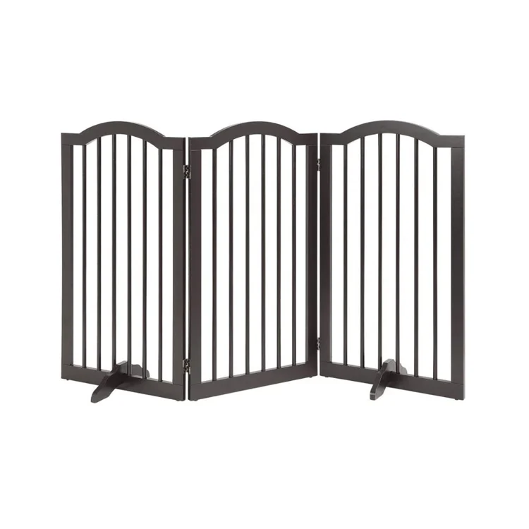 Indoor Pet Barrier Stairs Used Foldable Dog Gate Wooden Freestanding Pet Gate With Support Feet