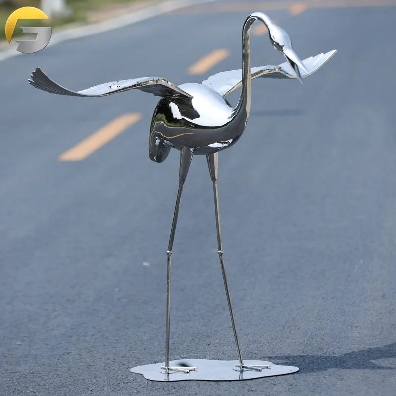 VV1047 Stainless Steel Metal Animal Sculptures For The Garden Swan Sculpture Urban Stainless Steel Sculpture