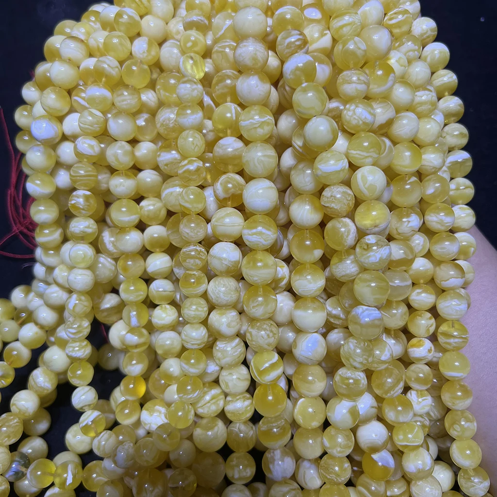 Natural Russian amber jewelry High quality white tiger skin transparent pattern 10-14mm complete Muslim prayer beads with Imam