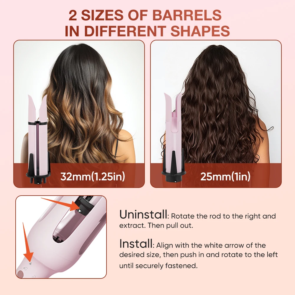 1inch and 1.25inch Interchangeable Hair Curler Automatic Curling Iron with LED Professional Hair Waver Hair Styling Irons