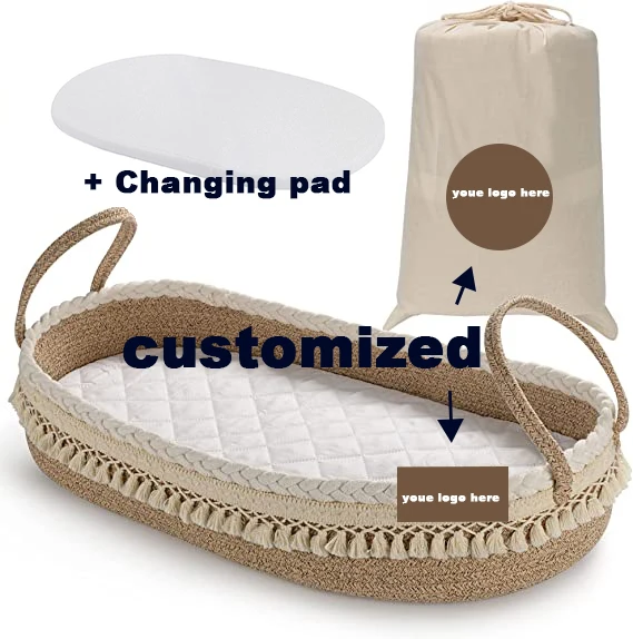 Baby shower gift nursery set with thick pad and cotton cover baby diaper changing basket