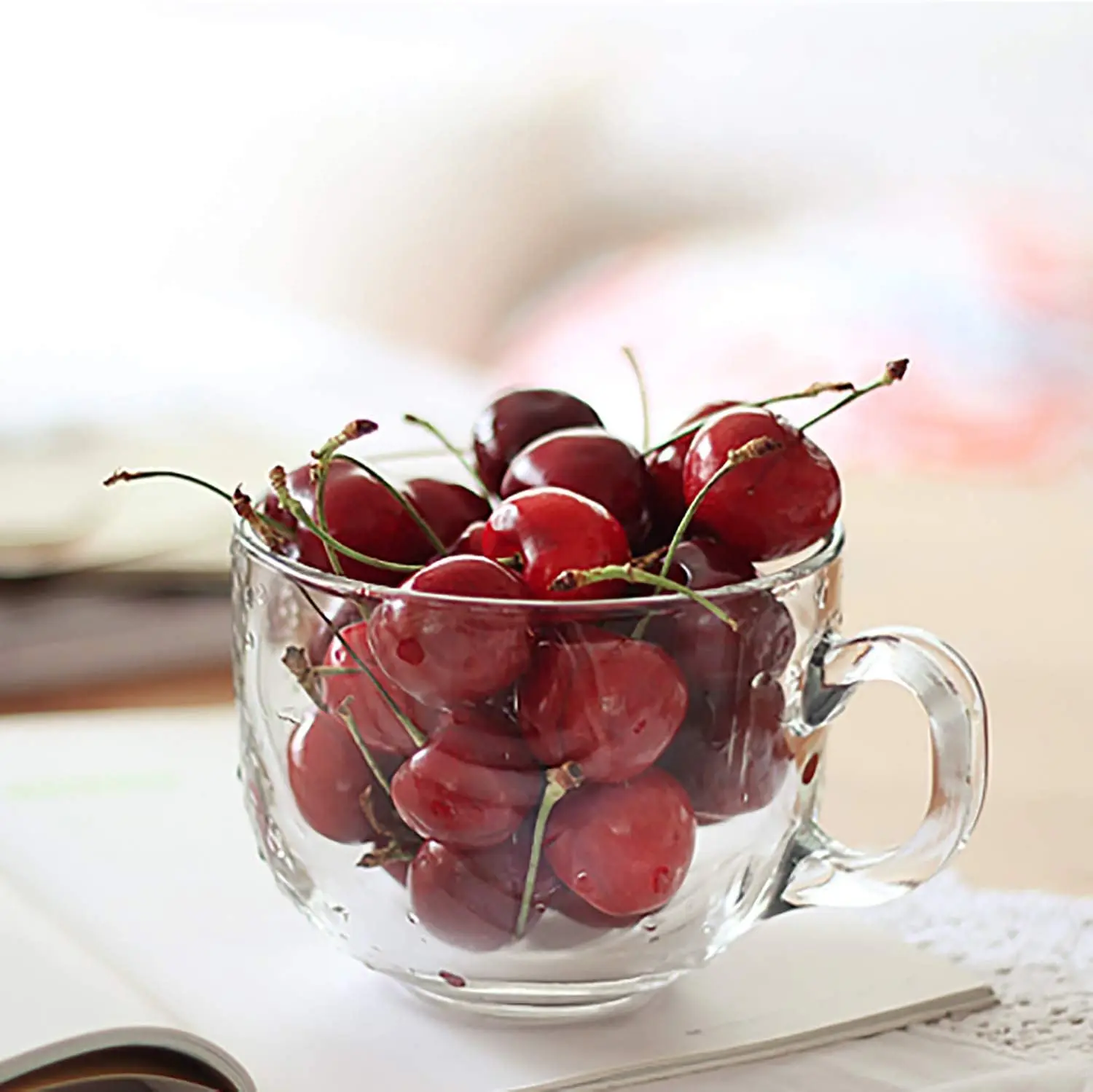 Wholesale Custom Logo Breakfast Milk Cup Dessert Cup Coffee Mug Batter Bowl Handle and Spoons with Glass