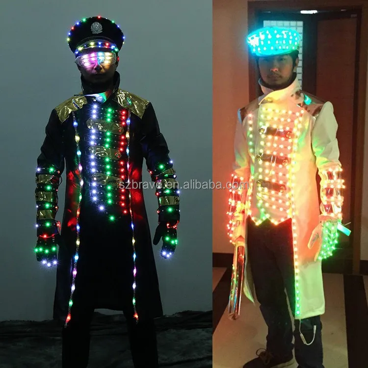 LED Bar KTV Wine Service Suit Clothes Gloves Glasses Suit Jacket Garment Event Luminous Costume Led Robot Dance Show Party