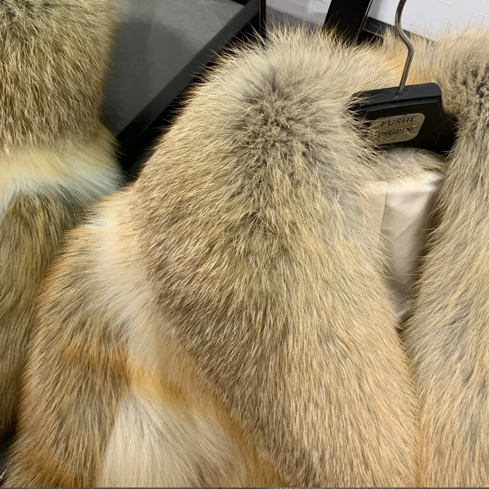 Real Red Fox Jacket Long Sleeve Ladies Real Fox Coat Women Natural Fur Cloth