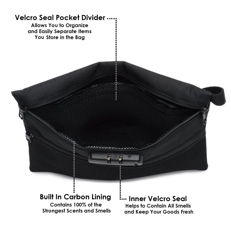 Pocket Smell Proof Bag with Combination Lock and Activated Carbon Lining
