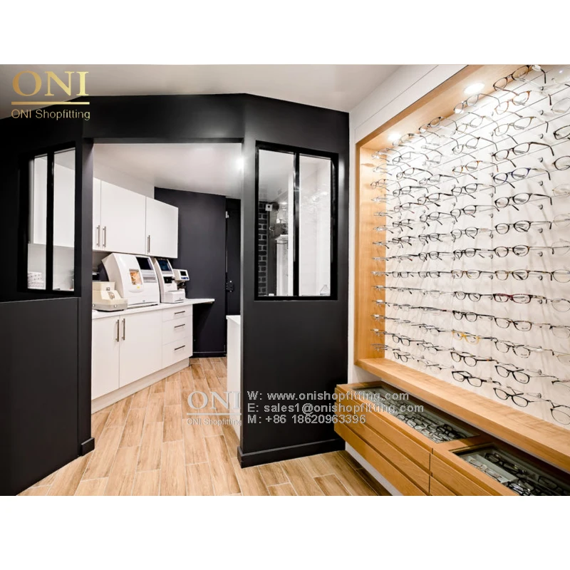 Wall Mounted Eyeglasses Display with Light Fashion Glass Display Case Optical Interior Design