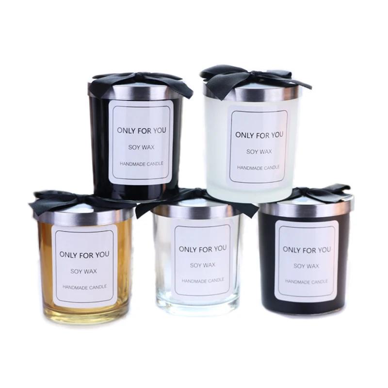 Manufacturer Custom Private Label Scented Glass Cup Candle Jar With Bow Tie Iron Lid