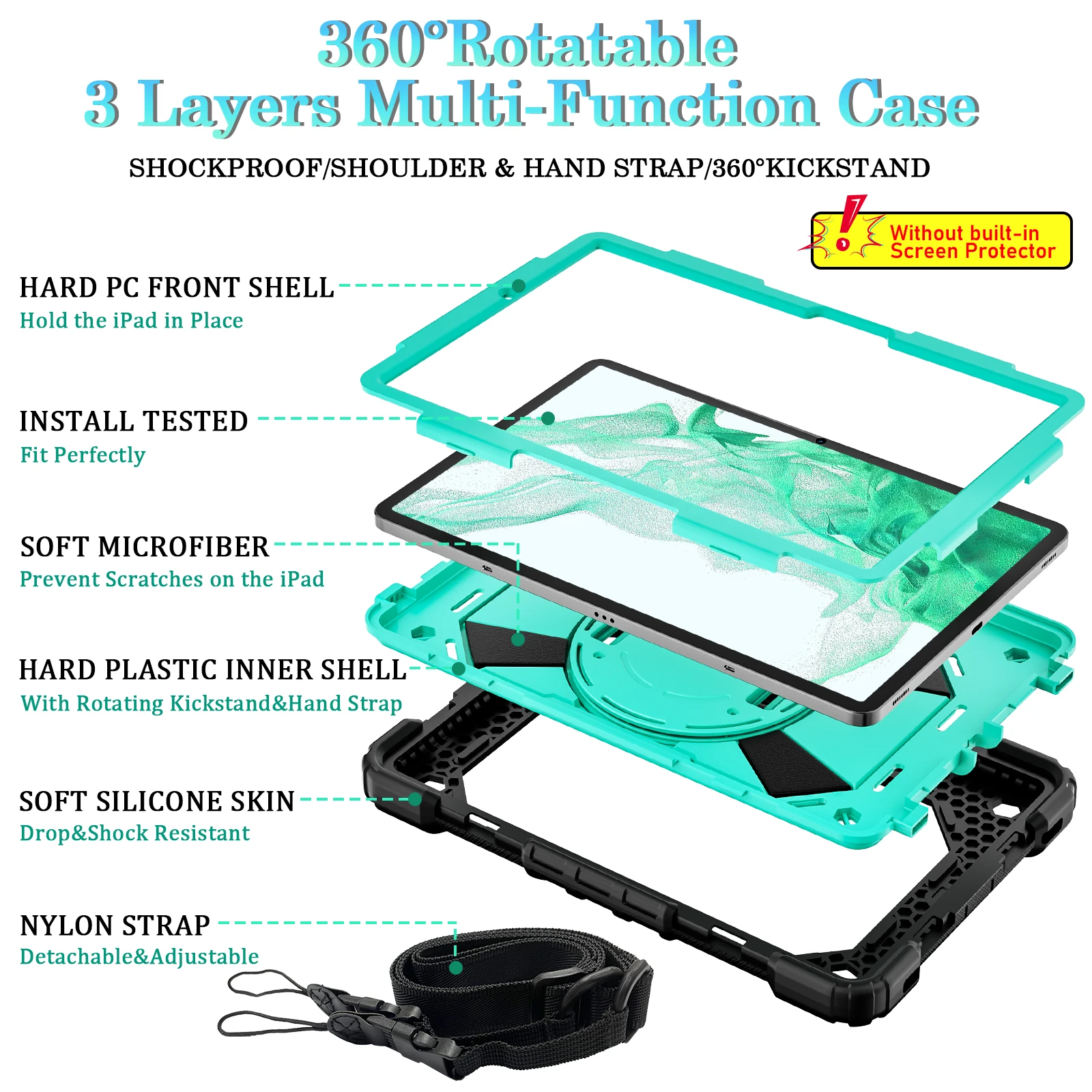 Full Body Hybrid Rugged Shoulder Hand Strap Heavy Duty Rotate Tablet Case For Samsung tab S8 plus 12.4 X800/X806 2022  A8 10.5