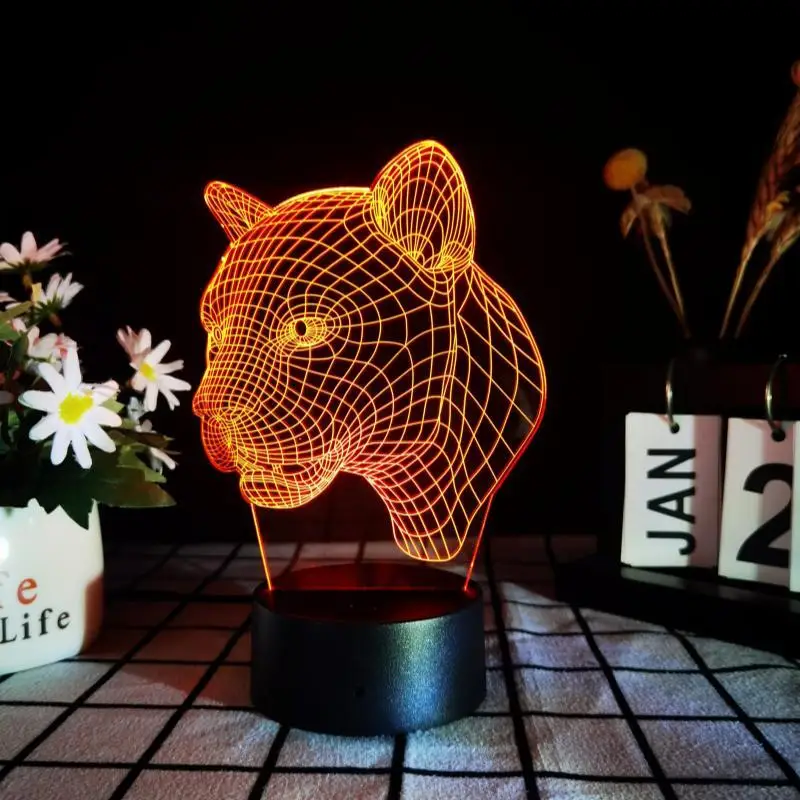 LED lion head night light intelligent multi-color atmosphere lamp 3D three-dimensional table lamp