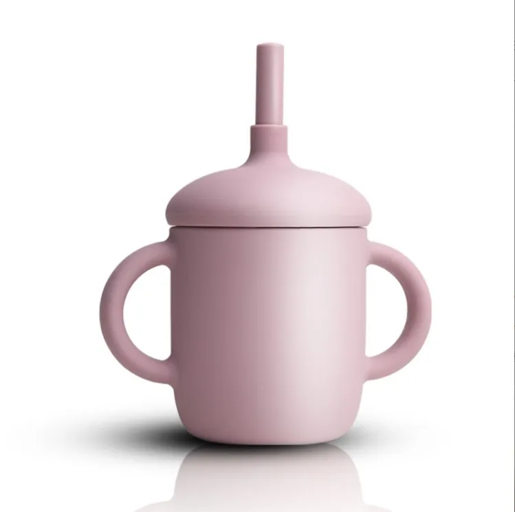 2023 Hot sale Silicone Strong water cup baby bottle with lid and straw heat-resistant