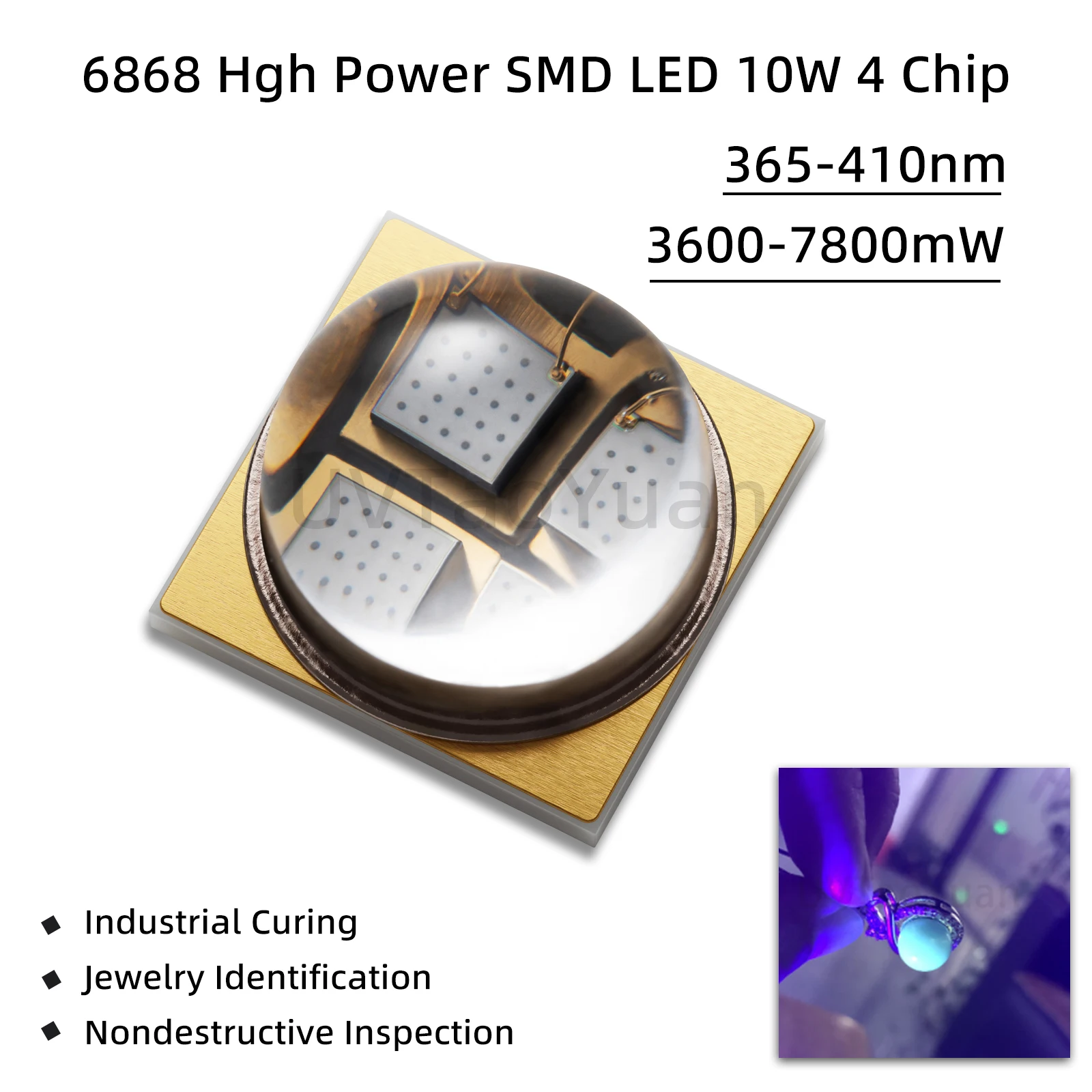 365nm uv led lamp glue curing system Ultraviolet Light 6868 10W led diode adhesive cure UVA LED