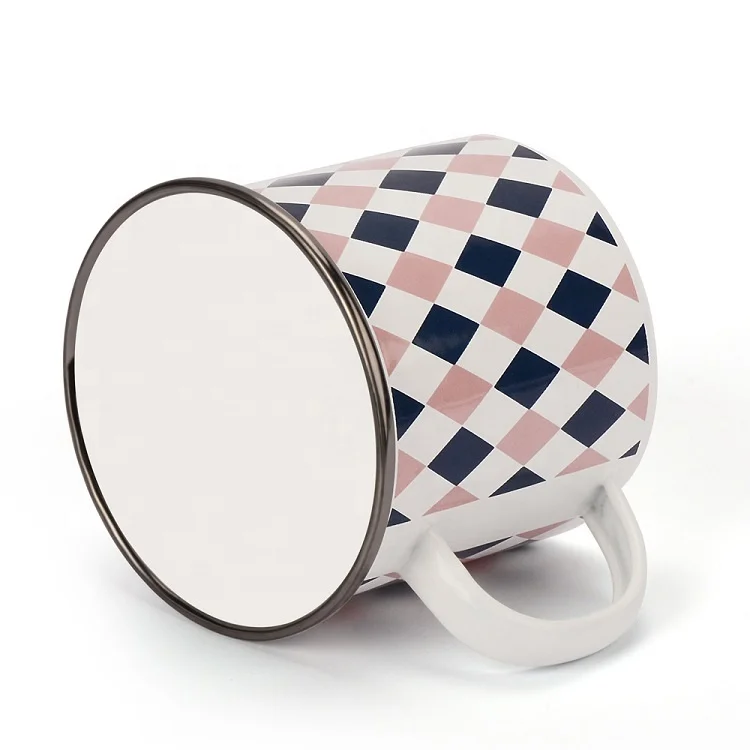 
DX Special Diamond Pattern Cup with Handle 500ml Enamel Travel Mug for Gift 