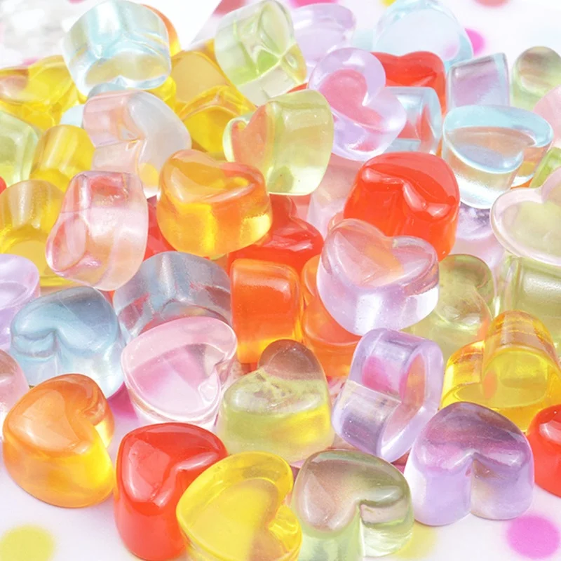 Cute Resin Clear Heart Sweet Candy Flatback Cabochon Simulation Sugar Art Slime Decoration Charm Crafts