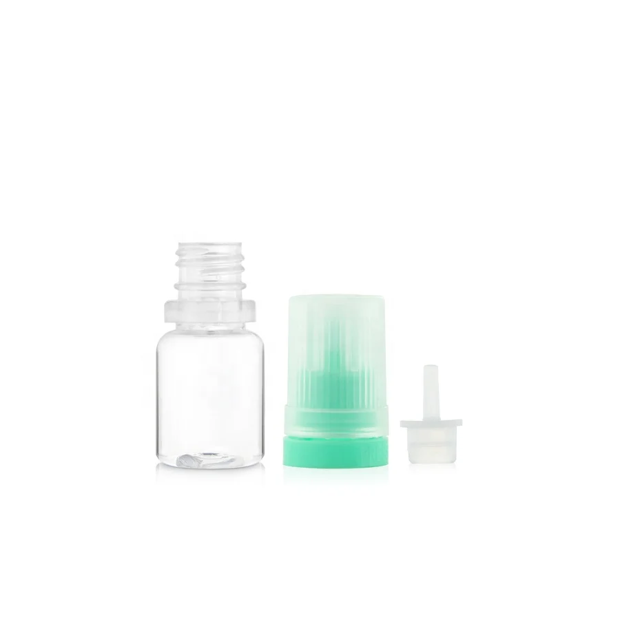 ISO8317 certificated eliquid 5ml plastic vials with long thin tip childproof tamper cap
