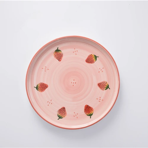 
Hotel Romantic Theme Tableware Steak Plate Pink Ladies Home Strawberry Ceramic Round Dinner Plate 