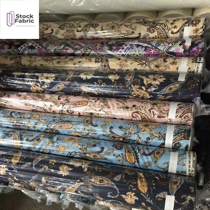 Reliable quality woven stock lot 100% polyester moss crepe print fabric for garment