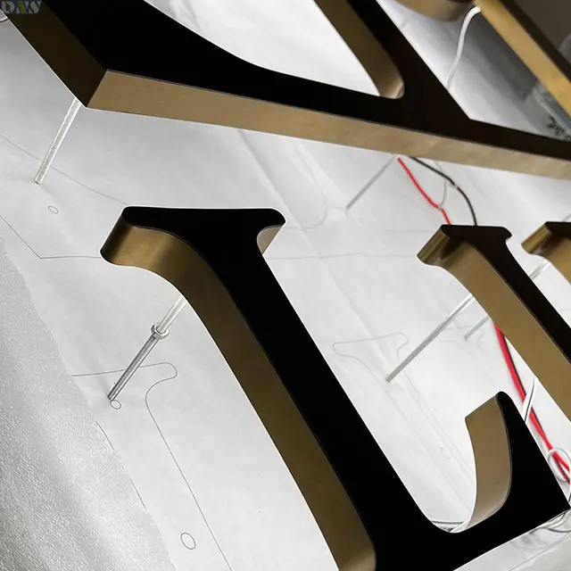 Denison suzou metal rustic letter logo sign custom off wall gold brushed backlit letters