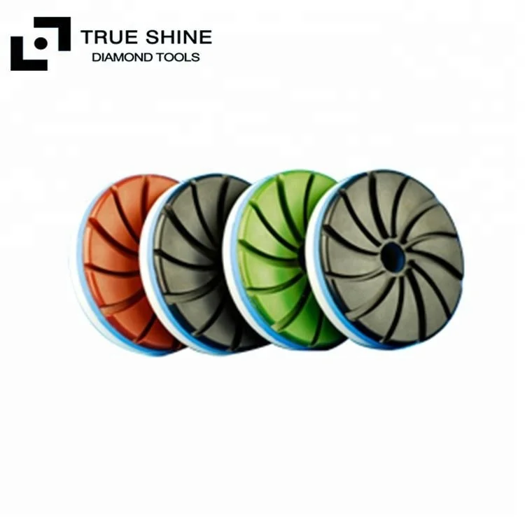 7 steps, 4 inch colorful resin wet snail edge polishing pads for granite with sponge and grey rigid layer