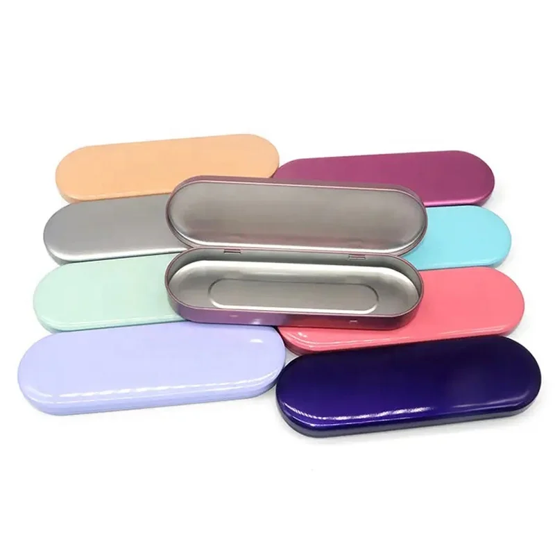 Rectangle Oval Pencil Tin Case Sketch Pencil Set Metal Tin Box With Hinged Lid Portable Tinplate Case For Pen Makeup Brushes