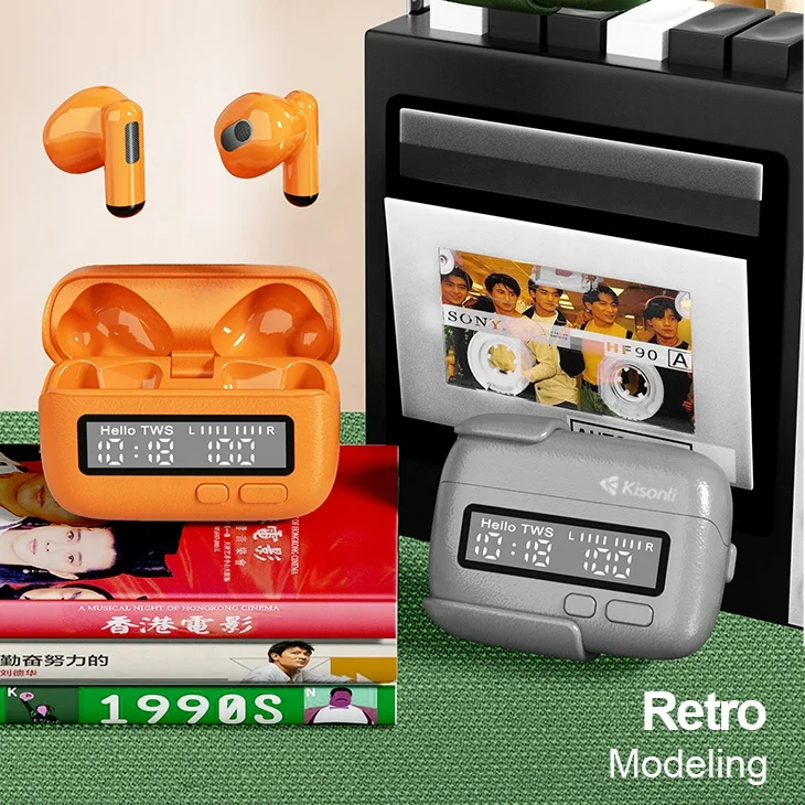 OEM Original Blue tooth Wireless Earphones Earbuds Wireless LCD display Headphones with Type-c