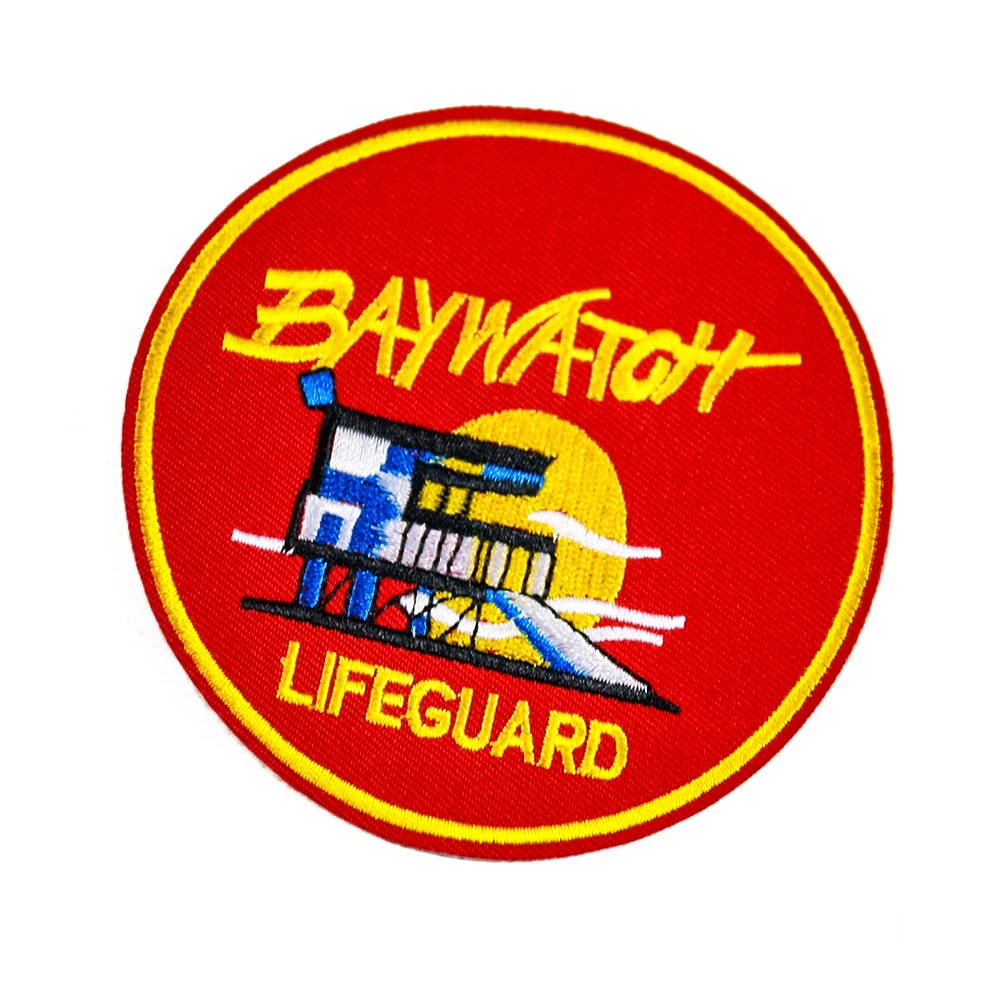 High quality Round baywatch lifeguard letter applique Embroidery patches badges iron on patch laser cut patches custom embroider