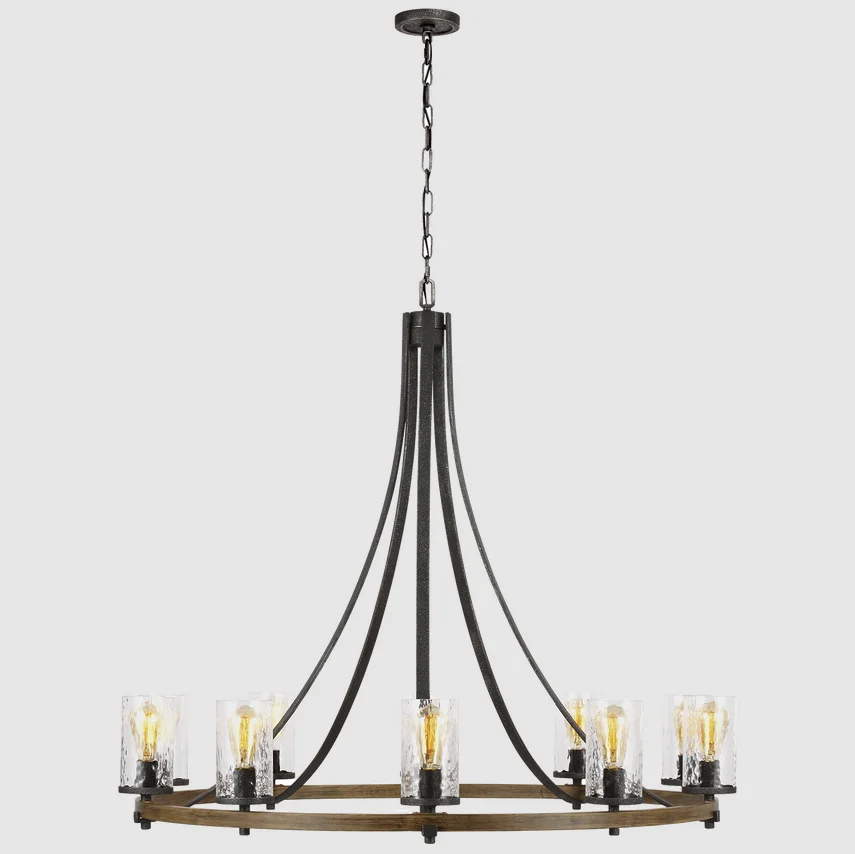American Design Classic Vintage Country House Style Wheel Black Chandelier Interior Luxury Ceiling Lights Linear Chandelier